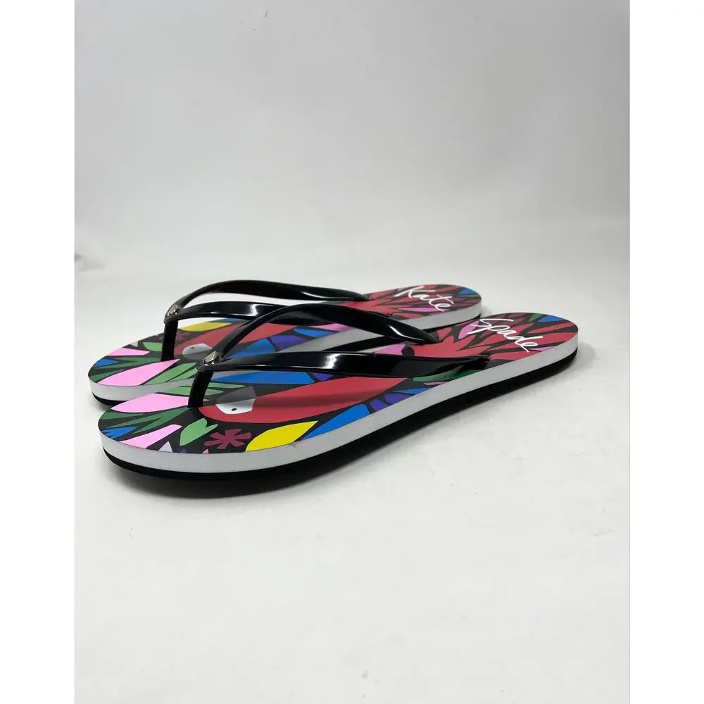 Kate Spade York Natal Blue Heron Floral Flip Flops Thong Sandals Shoes Womens 8